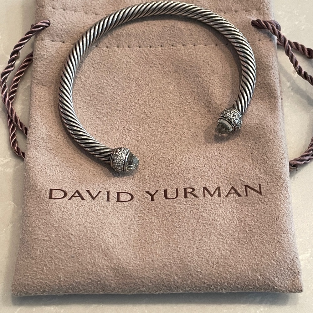 David Yurman Prasiolite cable cuff with diamonds size medium